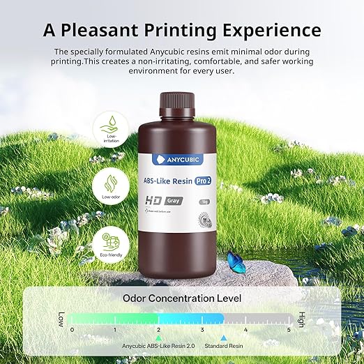 ANYCUBIC 2nd Gen Resin Technology ABS-Like Resin 2.0, 3D Printer Resin with High Toughness, More Precise Details, Low Odor, Wide Compatibility for All LCD Resin 3D Printers (HD Grey, 1kg)