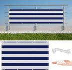 Privacy Fence Screen 2' x 13.1' (HDPE) UV Protection Weather-Resistant Patio Privacy Screen, Easy Installation with Zip Ties for Outdoor Patio Apartment Backyard Porch Deck Railing, Blue Stripes