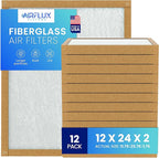Fiberglass Air Filter -12x24x2Air Filter 12 Pack - Non Pleated 12"x24"x2", AC Filters for Home, Fiberglass, HVAC filters, Heater, Furnace Catcher for Dust - 1 YEAR SUPPLY