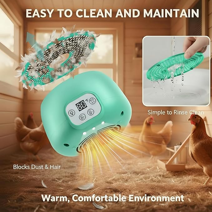 Enhon 2 Sets Chicken Coop Heater, Timing Heat Lamp for Chickens, Smart Temperature Control Chicken Brooder Heater Greenhouse Warmer, 5 Ft Ultra Long Cable Reptile Heating Lamp for Chicks Duck Dog Cat