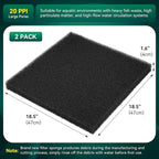 Borlech Aquarium Bio Filter Sponge Pad - Cut-to-Size Aquarium Filter Media for Fish Tank, Pond, Sump - Mechanical & Biological Filtration (18.5"x18.5"x1.6", 20PPI, 2 Pack)