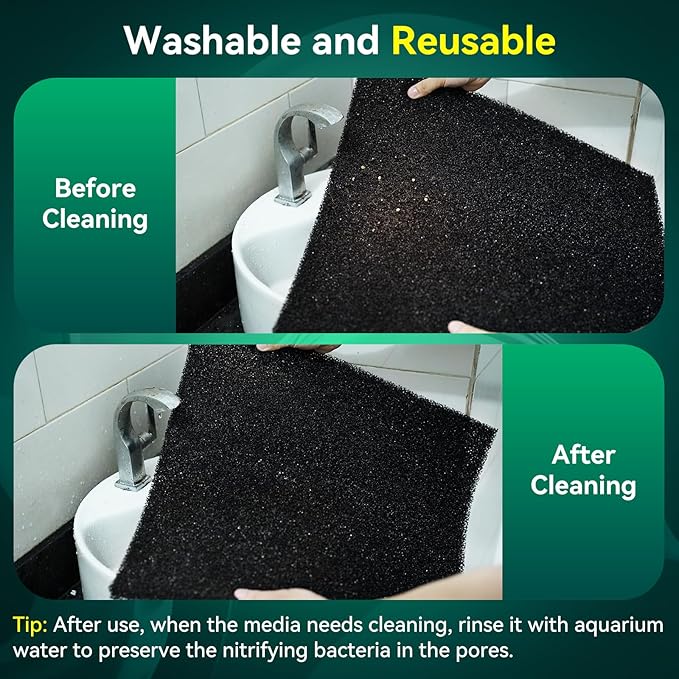 Borlech Aquarium Bio Filter Sponge Pad - Cut-to-Size Aquarium Filter Media for Fish Tank, Pond, Sump - Mechanical & Biological Filtration (18.5"x18.5"x1.6", 35PPI, 2 Pack)