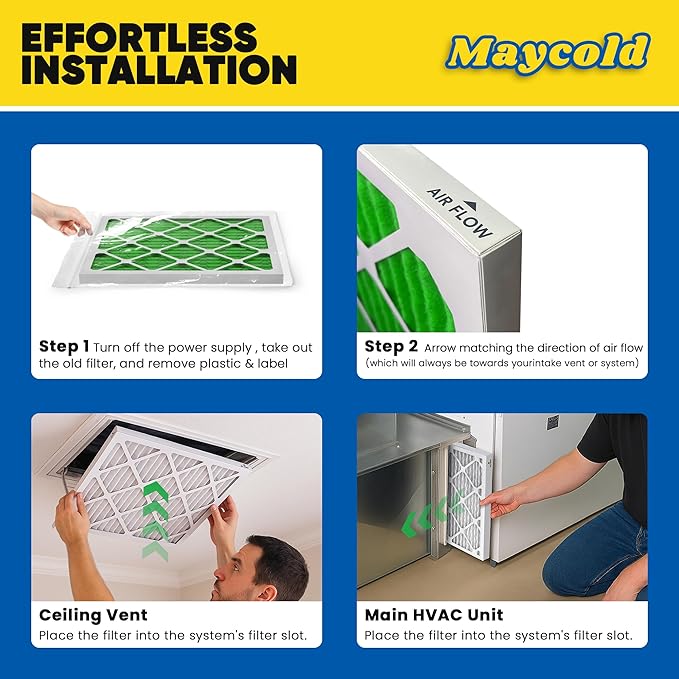 Maycold MERV 13 14x25x1 Air Filter (6-Pack), High-Efficiency Pleated AC & Furnace Filters, Actual Size: 13.70" x 24.70" x 0.75", Individually Wrapped in Plastic