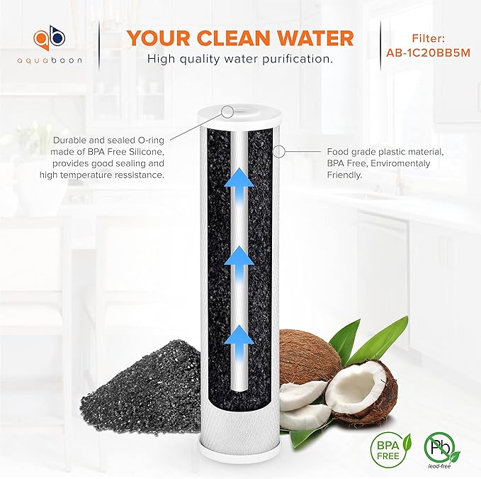 Aquaboon 5 Micron 20 x 4.5 Whole House Water Filter Replacement Cartridge Set: Sediment, GAC & Carbon Filters for 3-Stage Water Filtration System 1 Pack