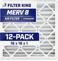 Filter King 16x16x1 Air Filter | 12-PACK | MERV 8 HVAC Pleated A/C Furnace Filters | MADE IN USA | Actual Size: 15.5 x 15.5 x .75"