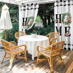 Summer Outdoor Curtains for Patio Leaves Garland Plumeria Wood Buffalo Plaid Waterproof Outside Curtains with Grommet Top Weatherproof Curtain for Cabana Pergola Gazebo, 2 Pack, 54" W x 95" L