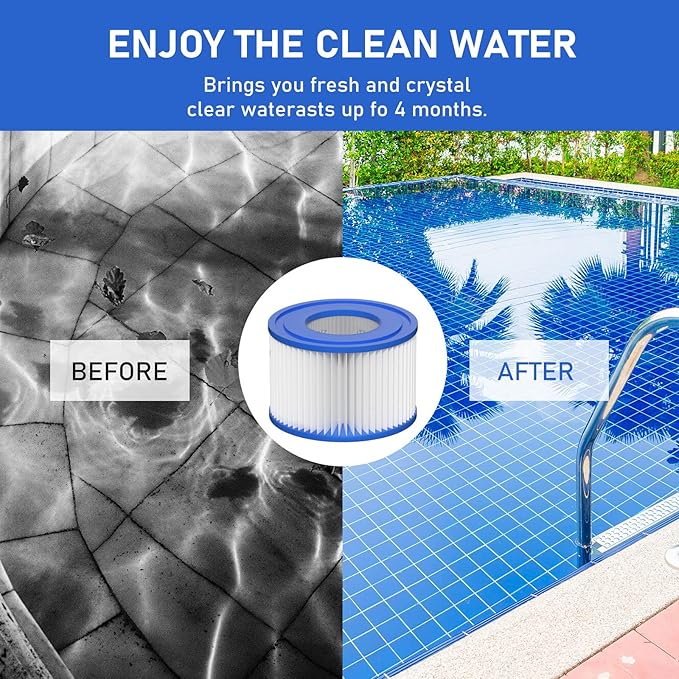 Type VI Hot Tub Filter Cartridge Compatible with Lay-Z-Spa, Coleman SaluSpa 90352E, 58323E, 58323 Swimming Pool Pump (12 Pack)