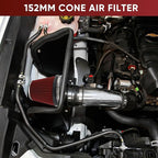 6" 152mm Cold Air Intake Filter Clamp-On Replacement High Flow Inlet Air Filter High Performance Washable Cone Filter 7" Tall Red