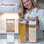 4-Pack Airtight Pantry Containers, 1.9 QT / 1.8 L Clear Food Storage Jars with Leakproof Twist-Lock Lids, Detachable Lid for Easy Cleaning, Cereal, Pasta, Rice, Oats, Snack Storage Sand