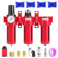 TAILONZ PNEUMATIC 0-150PSI 1/4 Inch NPT Aluminum Alloy Industrial Grade Three Stage Air Drying System, Particulate Filter, Coalescing Filter, Desiccant Dryer and Air Regulator (Manual Drainage)