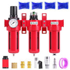 TAILONZ PNEUMATIC 0-150PSI 1/4 Inch NPT Aluminum Alloy Industrial Grade Three Stage Air Drying System, Particulate Filter, Coalescing Filter, Desiccant Dryer and Air Regulator (Manual Drainage)