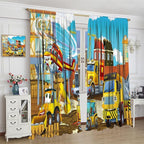 Kids Cartoon Construction Window Curtains, Funny Construction Site Cars and Helicopter Rod Pocket Decorative Windows Curtain for Children Teens Room Decor 72x63in (30% Blackout)