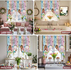 Swag Curtain Valances for Kitchen Windows,Happy Easter Rabbit Butt Egg on Daisy Leaf Short Rod Pocket Window Valance,Bufferfly on Wood Barn Swag Topper for Bedroom Living Room,2 Panels 36x36in