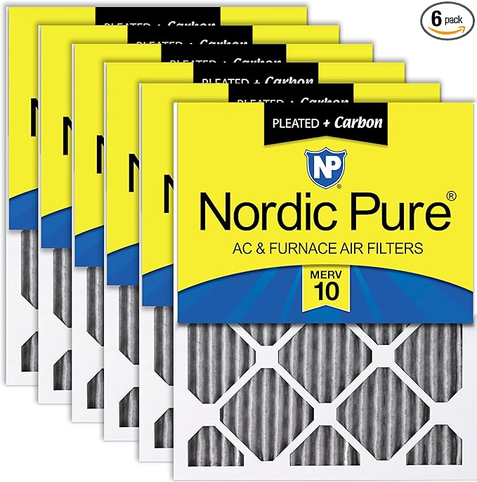 Nordic Pure 16x20x1 (Actual Size: 15 1/2 x 19 1/2 x 3/4) Furnace Air Filters MERV 10 Pleated Plus Carbon 6 Pack