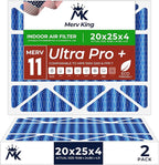 MervKing 20x25x4 Air Filter Actual Size: 19.88" x 24.88" x 4.31" MERV 11 MPR 1000-1200 | MADE IN USA | 2-Pack | Pleated HVAC AC Furnace Replacement
