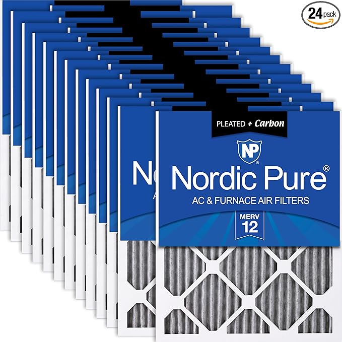 Nordic Pure 18x24x1 (Actual Size: 17 1/2 x 23 1/2 x 3/4) Furnace Air Filters MERV 12 Pleated Plus Carbon 24 Pack