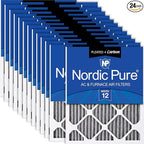 Nordic Pure 18x20x1 (Actual Size: 17 1/2 x 19 1/2 x 3/4) Furnace Air Filters MERV 12 Pleated Plus Carbon 24 Pack