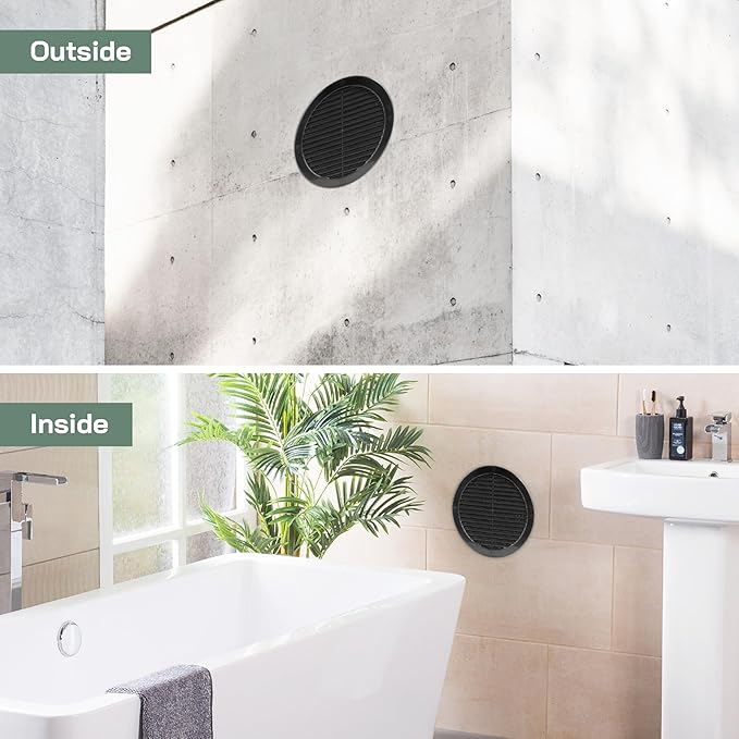 Vent Systems 8" Inch (Opening Dimensions) - Pack of 2 - Black Soffit Vent Cover - Plastic Round Air Vent Grille - Built-in Mesh Screen - HVAC Register Louver for Bathroom, Home, Kitchen