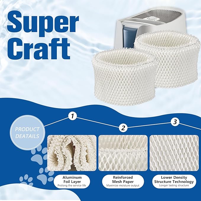 Funmit WF2 Humidifier Filter Replacement for Vicks Kaz Humidifier Starry Night Cool Mist V3500N V3700 V3100 V3900 Sunbeam 1118 1119 Honeywell HCM-300T HCM-350 WA-8D Enviracaire ECM-500 2 Pack