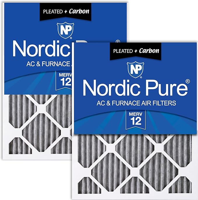 Nordic Pure 12x12x1 (Actual Size: 11 3/4 x 11 3/4 x 3/4) Furnace Air Filters MERV 12 Pleated Plus Carbon 2 Pack