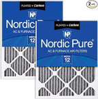 Nordic Pure 20x25x1 (19 1/2 x 24 1/2 x 3/4) Furnace Air Filters MERV 12 Pleated Plus Carbon 2 Pack