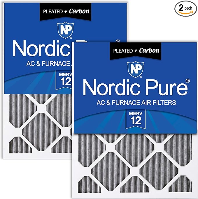 Nordic Pure 20x30x1 (Actual Size: 19 5/8 x 29 5/8 x 3/4) Furnace Air Filters MERV 12 Pleated Plus Carbon 2 Pack