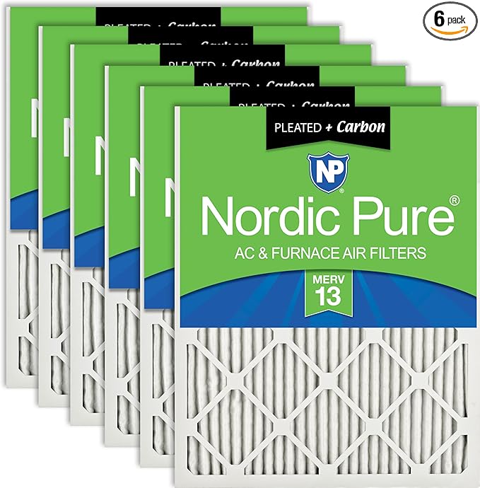 Nordic Pure 20x30x1 (Actual Size: 19 5/8 x 29 5/8 x 3/4) Pleated Air Filters MERV 13 Plus Carbon 6 Pack