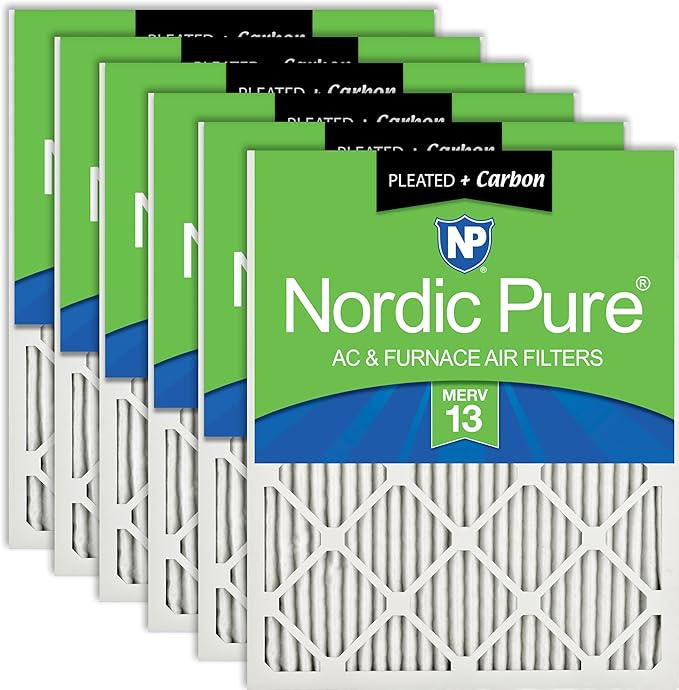 Nordic Pure 16x20x1 (Actual Size: 15 1/2 x 19 1/2 x 3/4) Pleated Air Filters MERV 13 Plus Carbon 6 Pack