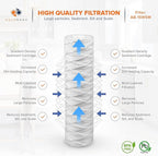 Aquaboon Whole House 5 Micron 10 x 2.5 String Wound Sediment Water Filter Cartridge Replacement Compatible with Well Water Filter WHKF-WHSW, 4-Pack