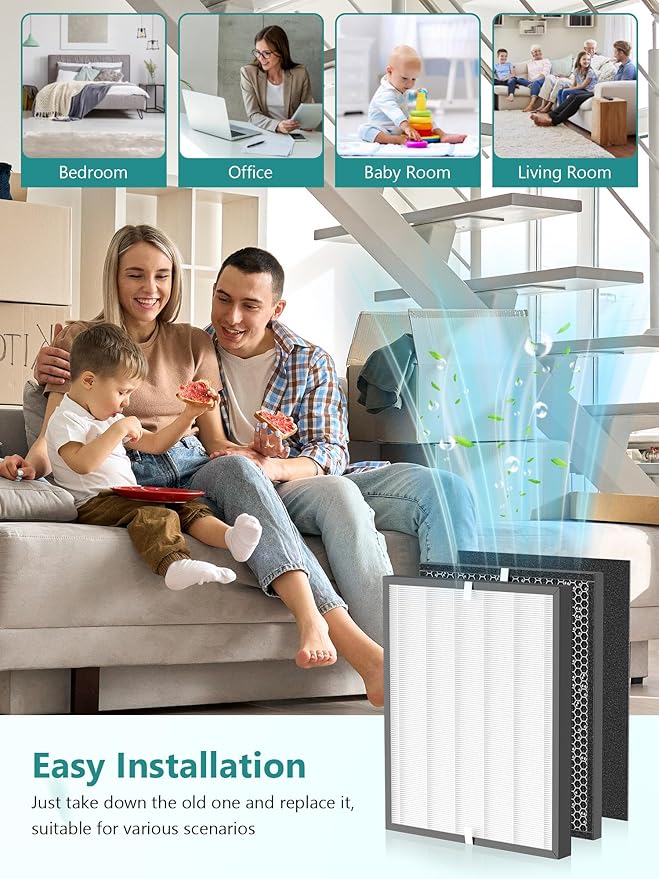 3000 Replacement Filter Compatible with Air Doctor 3000 Air Purifier, 1 Premium Filter + 1 Activated Carbon Filters + 4 Pre-Filters,Compare to ADF3001 ADF3002 ADF3003