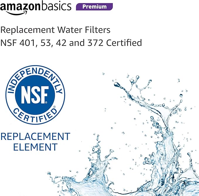 Amazon Basics Replacement GE MWF Refrigerator Water Filter for Filtration, NSF Certified, Compatible with GE and Kenmore, Premium Filtration, Easy to Install, Pack of 3