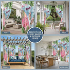Summer Flamingbirds Outdoor Curtains for Patio Palm Leaves Plumeria Wood Waterproof Outside Curtains with Grommet Top Weatherproof Curtain for Cabana Pergola Gazebo, 2 Pack, 54" W x 95" L