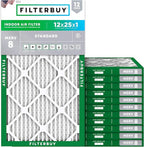 Filterbuy 12x25x1 Air Filter MERV 8 Essential Dust & Allergy Defense (12-Pack), Electrostatic Pleated HVAC AC Furnace Filters Replacement, Made in USA (Actual Size: 11.75 x 24.75 x 0.75)