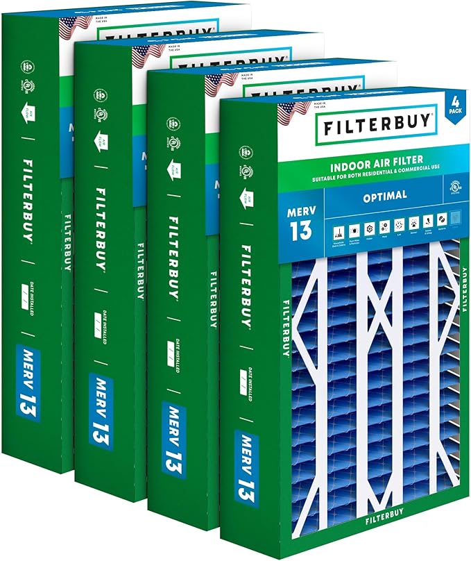 Filterbuy 16x28x6 Air Filter MERV 13 Optimal Smoke & Allergy Defense (4-Pack), Pleated HVAC AC Furnace Filters for AprilAire Space-Gard 401, 2400, & Lennox (Actual Size: 15.50 x 26.88 x 6.00)