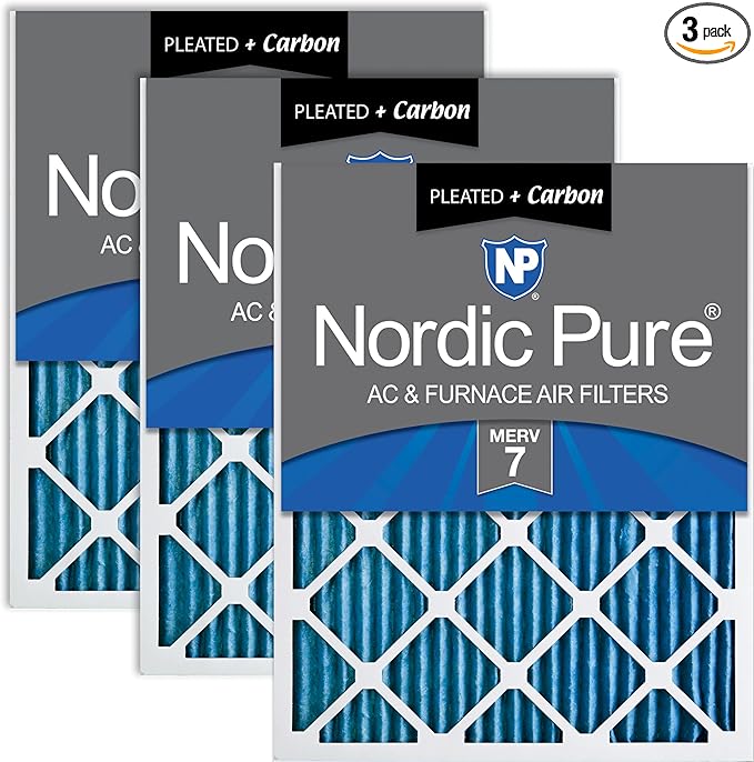 Nordic Pure 20x25x1 (Actual Size: 19 1/2 x 24 1/2 x 3/4) Pleated Air Filters MERV 7 Plus Carbon 3 Pack