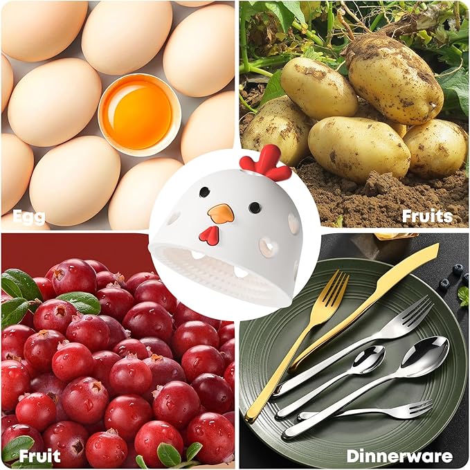 2PCS Egg Cleaner, Egg Washer for Fresh Eggs,Silicone Chicken Coop Accessories Farm Fresh Egg Cleaning Brush, Silicone Practical Vegetable and Fruit Scrubber Tool (White and Light Brown)