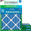 Filterbuy 14x20x2 Air Filter MERV 13 Optimal Smoke & Allergy Defense (3-Pack), Electrostatic Pleated HVAC AC Furnace Filters Replacement, Made in USA (Actual Size: 13.50 x 19.50 x 1.75)
