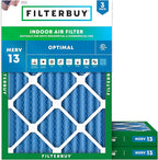 Filterbuy 14x20x2 Air Filter MERV 13 Optimal Smoke & Allergy Defense (3-Pack), Electrostatic Pleated HVAC AC Furnace Filters Replacement, Made in USA (Actual Size: 13.50 x 19.50 x 1.75)