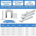 meite T-50 Staple Gun Staples, 1/4 Inch Heavy Duty Staples, Galvanized 20 Gauge 3/8 Inch Crown Staple for Upholstery, Construction, Furniture (10 Packs)