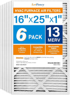 LotFancy 16x25x1 Air Filter MERV 13 6-Pack, Electrostatic Pleated HVAC Furnace Air Filter, Captures Pet Dander Smog Smoke, Actual Size: 15.75"x24.75"x0.75"