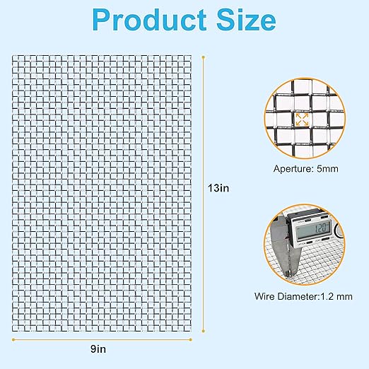8 Pcs 13x9 (33cmx23cm) 5 Mesh 304 Stainless Steel Wire Mesh Sheet, Rustproof Metal Mesh Sheet Screen for DIY Crafts, Vent Covers, Garden Fencing, Window Protection & Industrial Filters