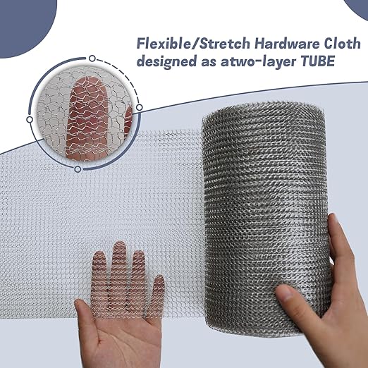 5" X 50 ft 304 Stainless Steel Mesh, Wire Mesh for Plants, Hole Fill Fabric Gap Blocker, Double Layer Metal Mesh Roll, Flexible Stretchy for Garden House and DIY (B-5" X 50 ft)
