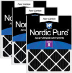 Nordic Pure 12x12x1 (Actual Size: 11 3/4 x 11 3/4 x 3/4) Pure Carbon Pleated Odor Reduction Furnace Air Filters 3 Pack