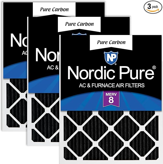 Nordic Pure 12x25x1 (Actual Size: 11 3/4 x 24 3/4 x 3/4) Pure Carbon Pleated Odor Reduction Furnace Air Filters 3 Pack