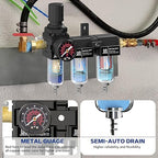 NEWPO 1/4" NPT Air Drying System,Air Filter Pressure Regulator for Spray Guns and Pnuematic Tools, Air Dryer for Compressor, 5＆0.5&0.01 Micron Filter Cartridge,Semi-Auto Drain (Black)