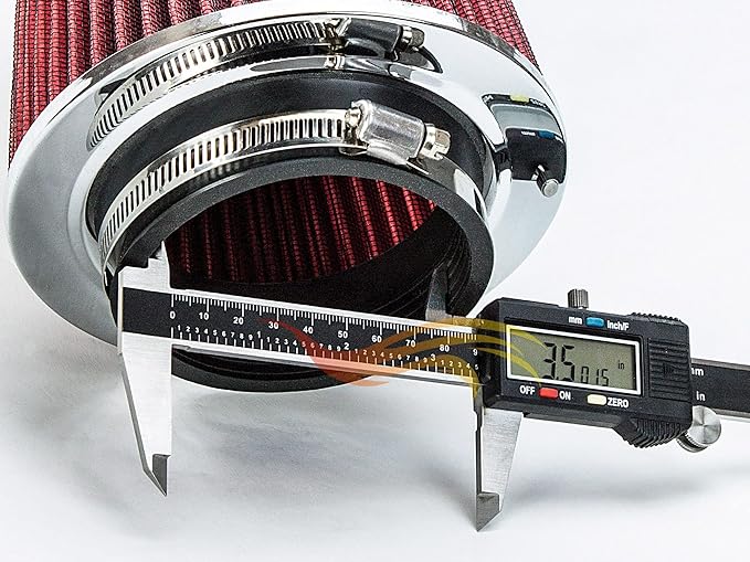 RED 3.5" 89 mm Inlet Narrow Air Cone Replacement Performance Washable Clamp-On Dry Air Filter