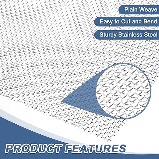 uxcell 8 Mesh 118" x 10" Woven Wire Mesh, 316 Stainless Steel Air Vent Filter Screen, Window Screen Mesh for DIY Projects Vents Cover Filtration Animals Fence