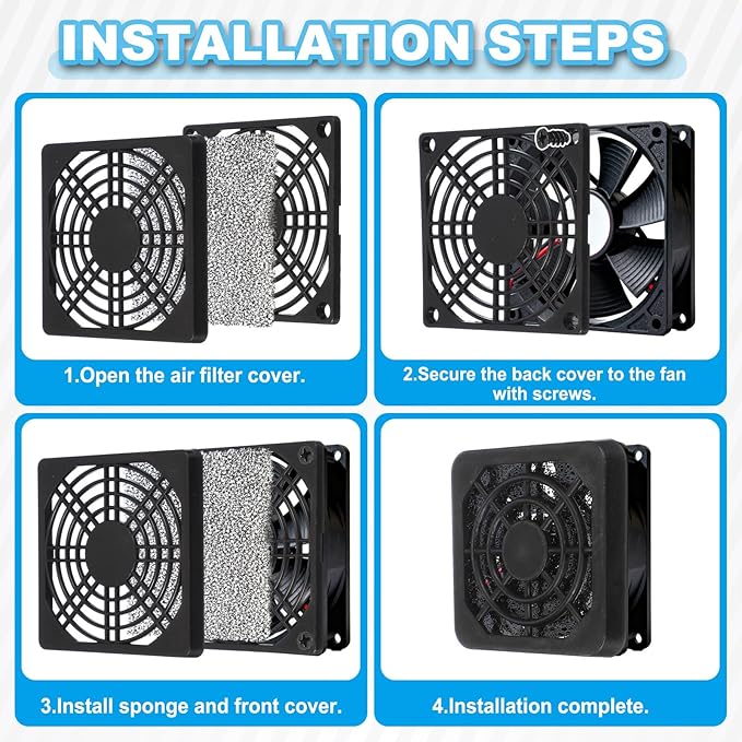 PATIKIL 80mm Fan Filter Grill, 12 Pcs Plastic Ventilation Dustproof Grill Covers Cooling Ventilator with Screws for Industry Workshop Computer Case Refrigerators Air Conditioning, Black