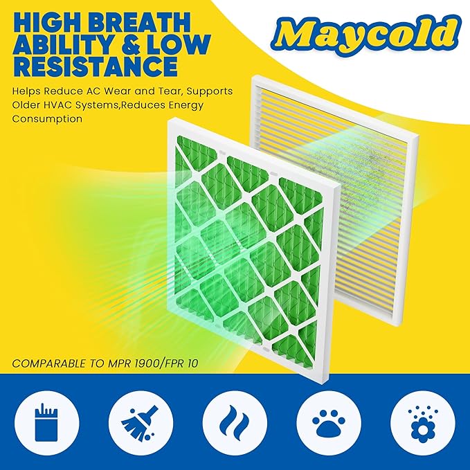 Maycold MERV 13 10x10x1 Air Filter (6-Pack), High-Efficiency Pleated AC & Furnace Filters, Actual Size: 9.70” x 9.70” x 0.75”, Individually Wrapped in Plastic