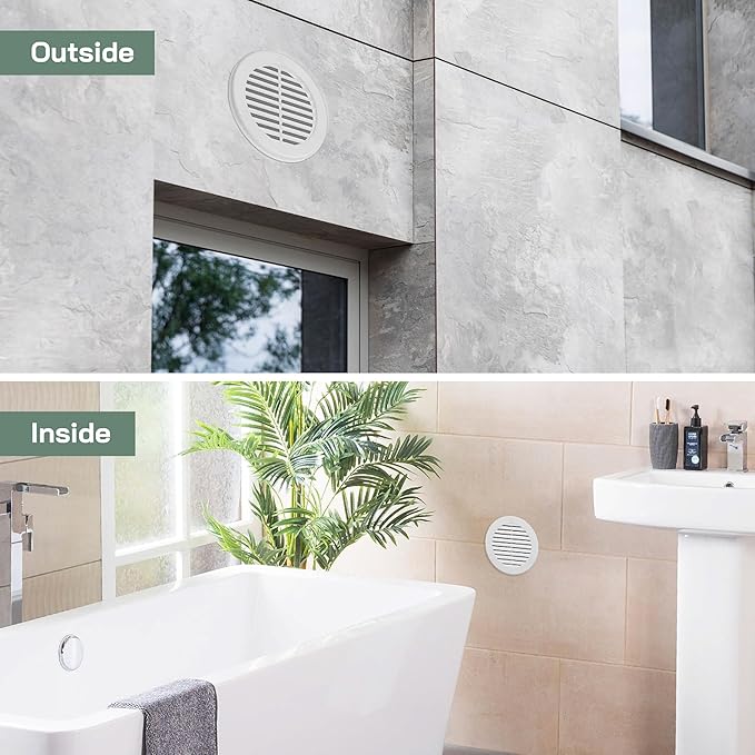 Vent Systems 5" Inch (Opening Dimensions) White Soffit Vent Cover - Plastic Round Air Vent Grille - Built-in Mesh Screen - HVAC Register Louver for Bathroom, Home, Kitchen